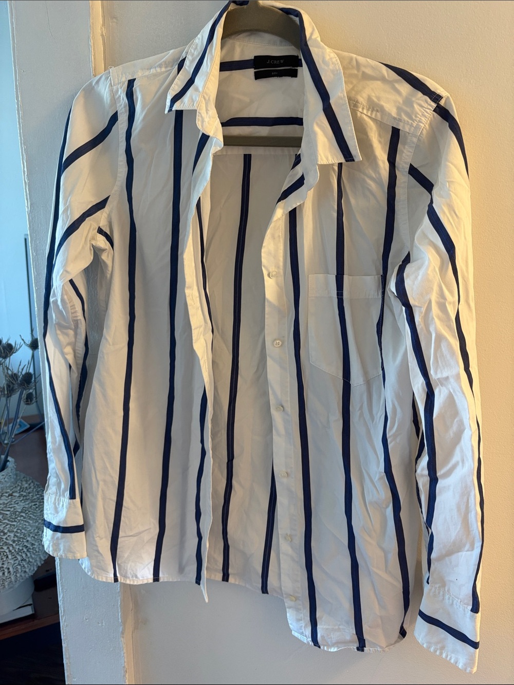 J.Crew Button-Up Shirt with Navy Vertical Stripes